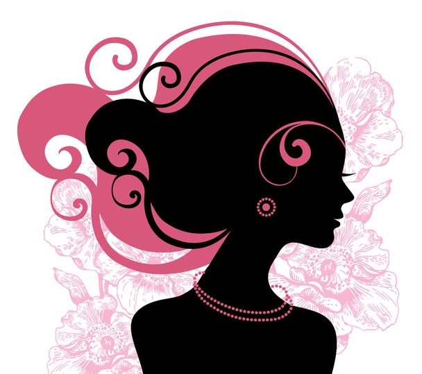 Belle silhouette femme avec des fleurs - Vecteur, image