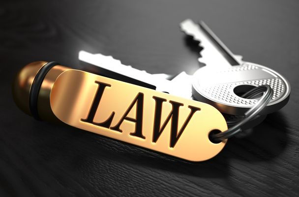 Törvény - csomó-ból kulcsok-val szöveg arany kulcstartó. - Fotó, kép