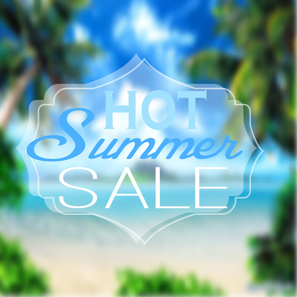 Anuncio sobre la venta de verano en un fondo desenfocado con hermosas vistas a la playa tropical
.  - Vector, Imagen