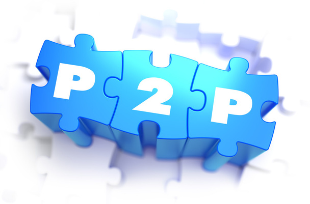 P2p の-青のパズルのテキスト. - 写真・画像