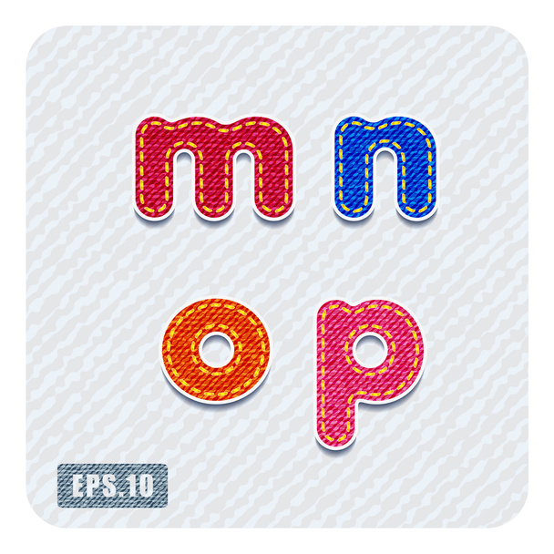 letras minúsculas de mezclilla m, n, o, p
 - Vector, imagen