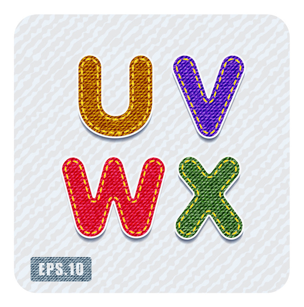 Denim letters U, V, W, X - Διάνυσμα, εικόνα