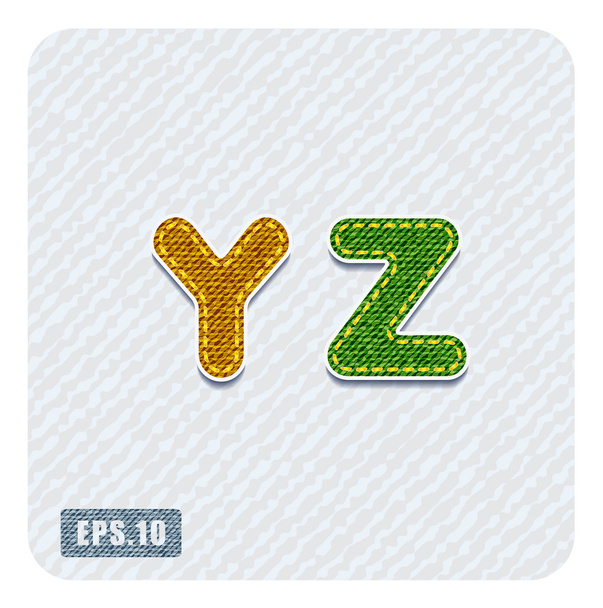 Colorful denim uppercase letters Y, Z - Vector, Image