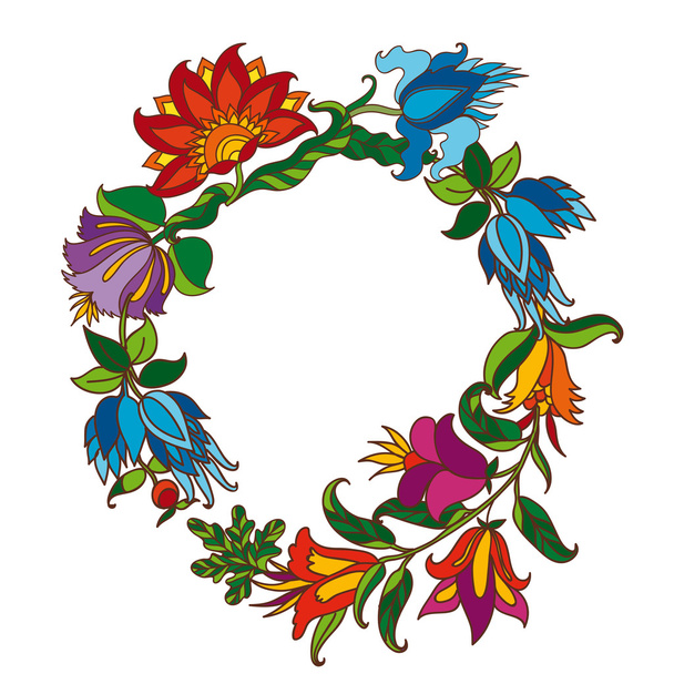 wreath with colorful fantasy flowers - Vector, afbeelding