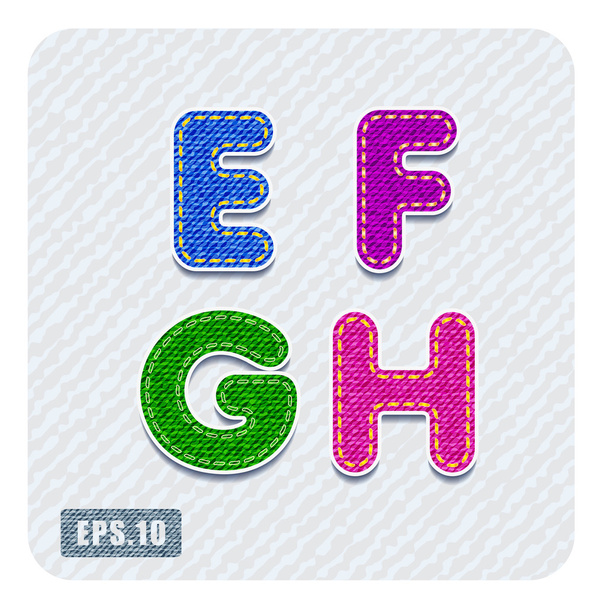 Denim letters E, F, G, H - Vektor, obrázek