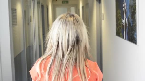 giovane donna attraente cammina in ufficio (hall) - steadicam - sparato sulla schiena
 - Filmati, video