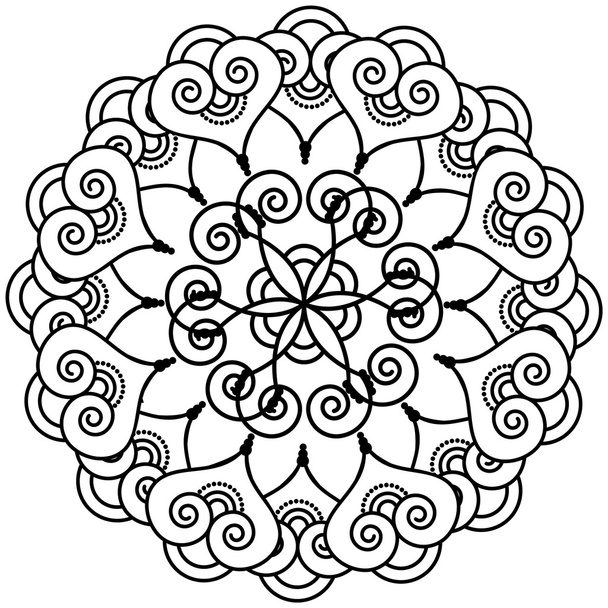 Indiase henna tatoeage geïnspireerd bloem vorm met innerlijke floral sterren element in cirkel - Vector, afbeelding