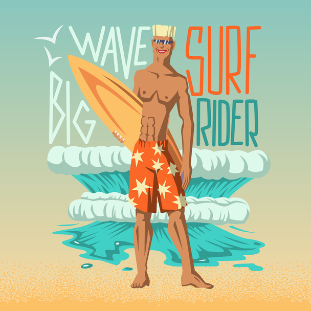 menino com prancha de surf - Vetor, Imagem