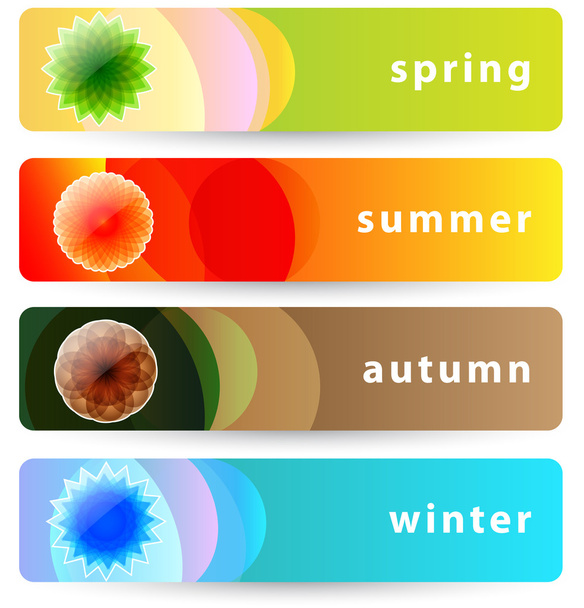 Conjunto de banners horizontais de quatro estações: verão, outono, inverno e
 - Vetor, Imagem
