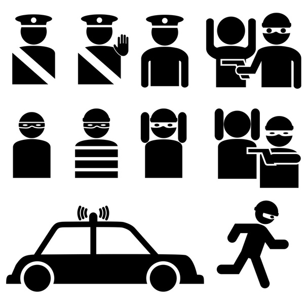 Set of robber and police officer stick figures - Vector, Image