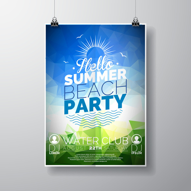 Vector Party Flyer poster template on Summer Beach theme with abstract shiny background. - Vektor, Bild