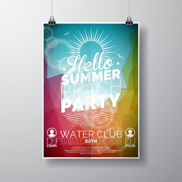 Vector Party Flyer poster template on Summer Beach theme with abstract shiny background. - Vektor, Bild