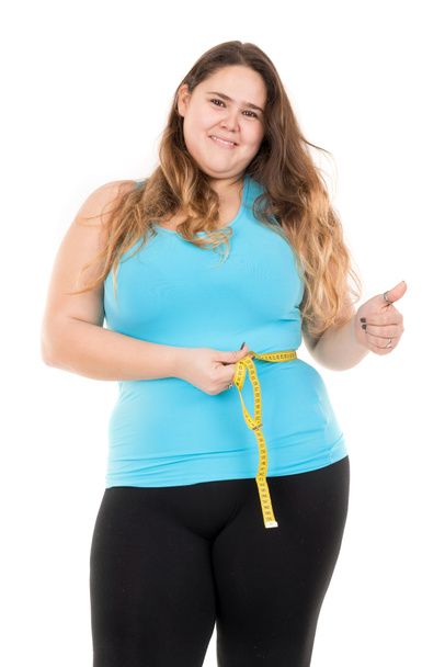 large girl with measuring tape - Foto, Imagen