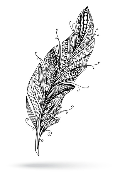 Artistically drawn, stylized, vector feather on a white background.  - Vector, afbeelding