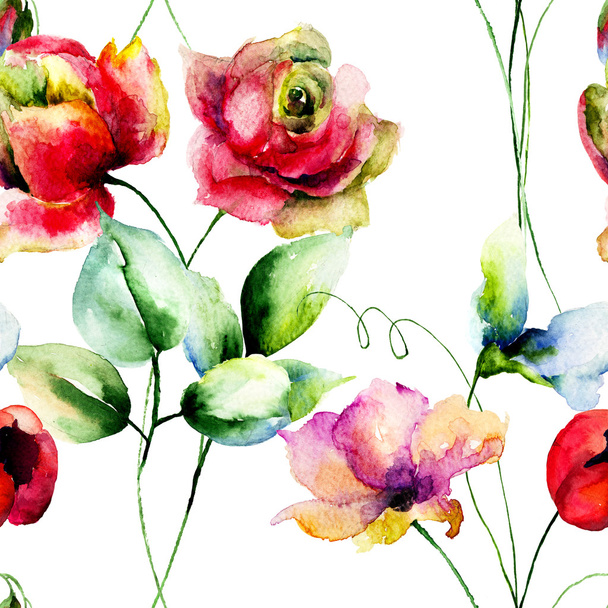 Seamless wallpaper with spring flowers - Fotografie, Obrázek
