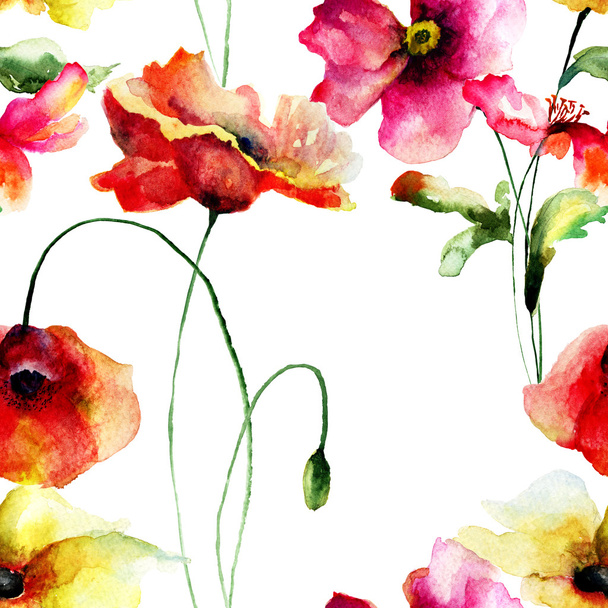 Seamless wallpaper with summer flowers - Foto, immagini