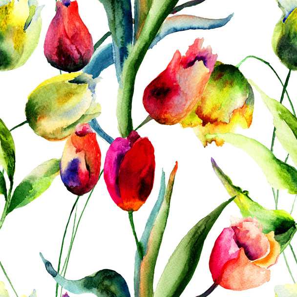 Seamless wallpaper with Tulips flowers - Foto, Imagem