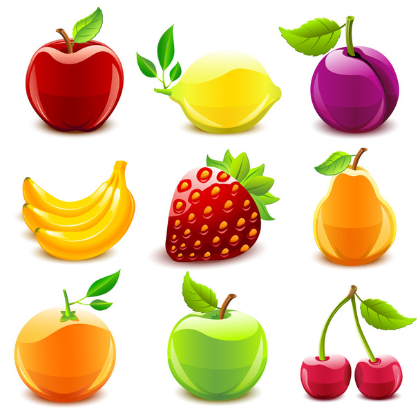 Glossy fruit set - Vector, Image