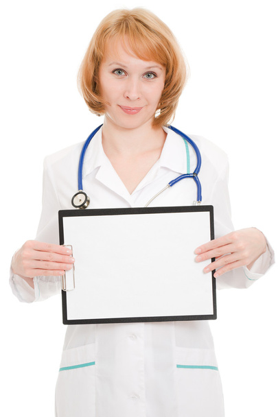 Doctor with clipboard on a white background. - Zdjęcie, obraz