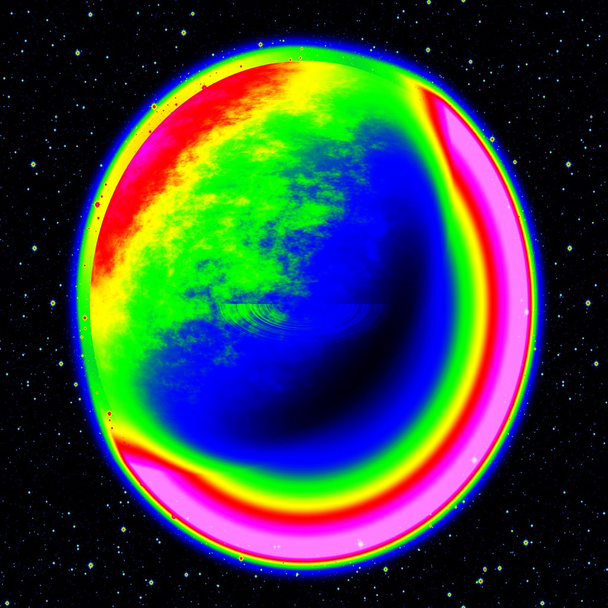 Fantástica varredura infravermelha do planeta com anel empoeirado em universo distante, abstrato
 - Foto, Imagem