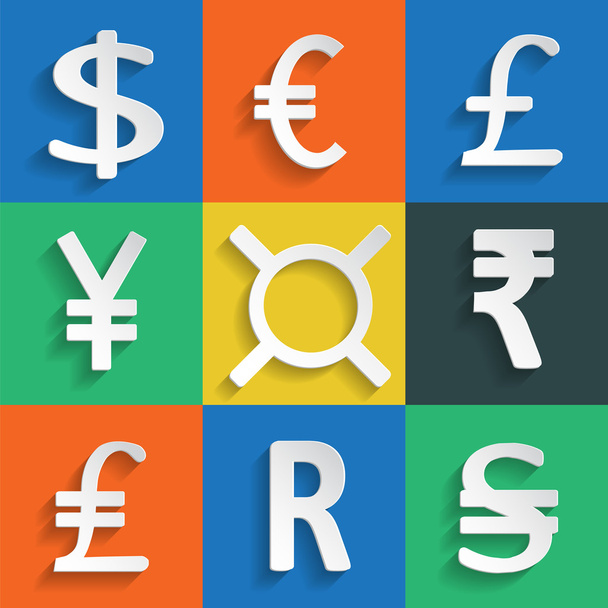 Libro bianco Segni di valuta su sfondo colorato
 - Vettoriali, immagini