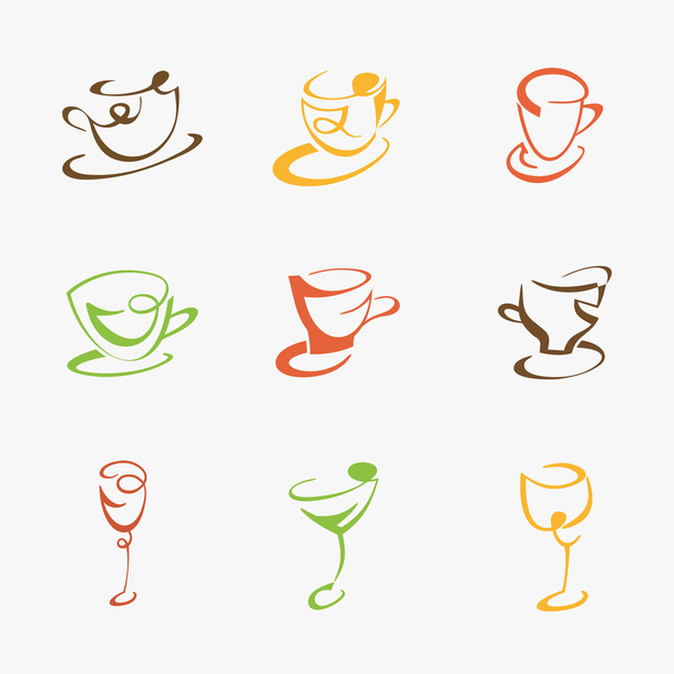 Set of coffee, tea and alcoholic drinks - Vector, Image