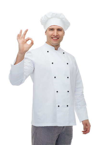 happy male chef cook showing ok sign - Foto, Bild