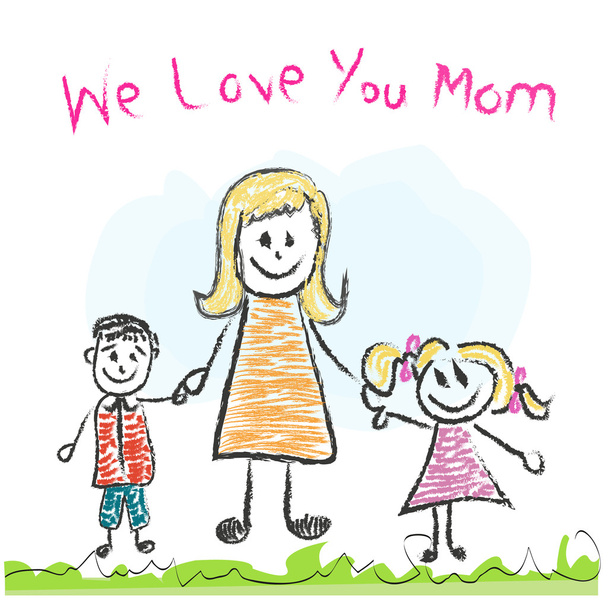 We love you Mom Mother's day doddle greeting card - Vector, Image