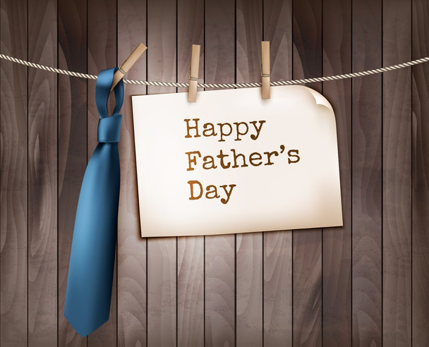 Happy Father's Day background with a blue tie on a wooden backdr - Вектор,изображение