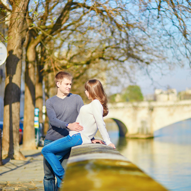 Romantic dating loving couple in Paris - Фото, изображение