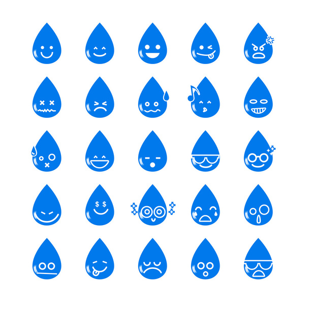 Colección de diferencia emoticono icono de gota de agua en el blanco
 - Vector, Imagen