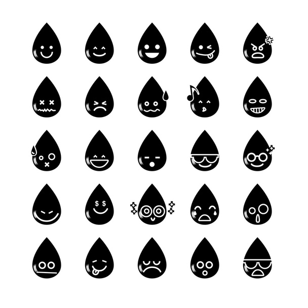 Collection of difference emoticon icon of water drop on the whit - Вектор, зображення
