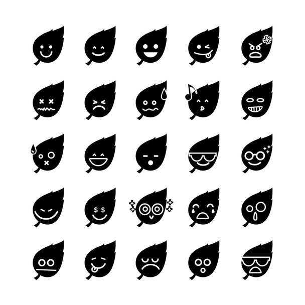Collection of difference emoticon icon of leaf on the white back - Vector, Imagen