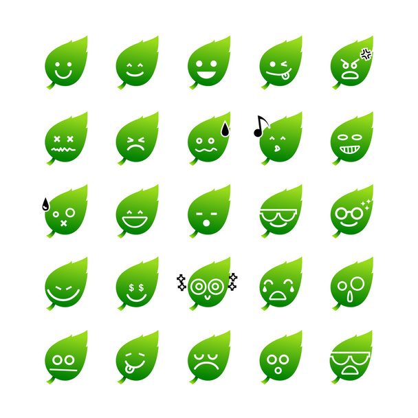 Collection of difference emoticon icon of leaf on the white back - ベクター画像