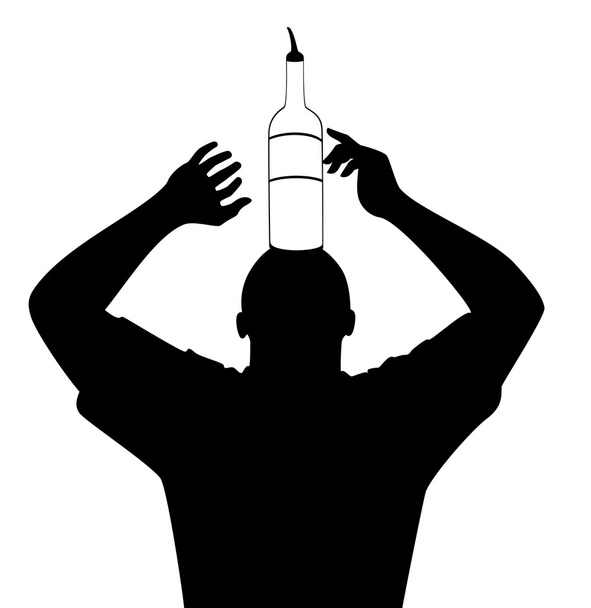 Silhouette of barman showing tricks with a bottle - Vector, Image