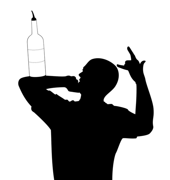 Siluetti baarimikko osoittaa temppuja pullon
 - Vektori, kuva
