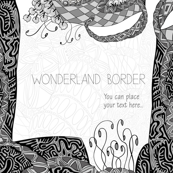 Wonderland hranice v černém & bílá - Vektor, obrázek