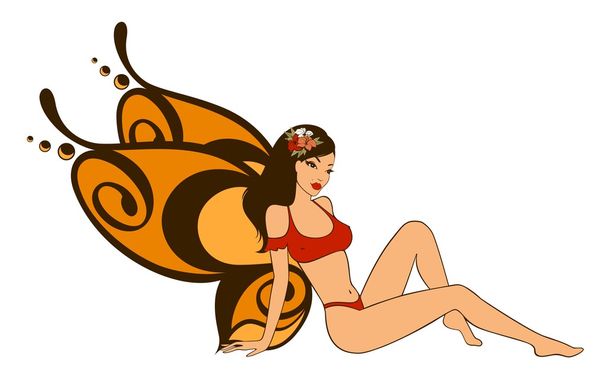 гарна дівчина з крилами метеликів
 - Вектор, зображення