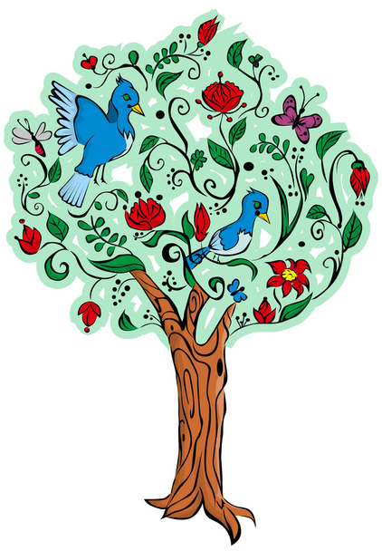 Абстрактне дерево з птахами
 - Вектор, зображення