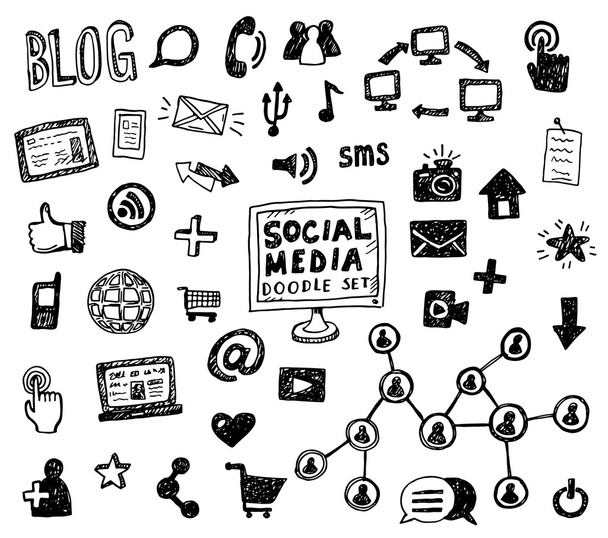 σύμβολο των κοινωνικών μέσων μαζικής ενημέρωσης, doodles στοιχεία. - Διάνυσμα, εικόνα