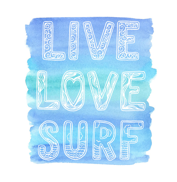 Amor vivo Surf, letras dibujadas a mano
 - Vector, Imagen