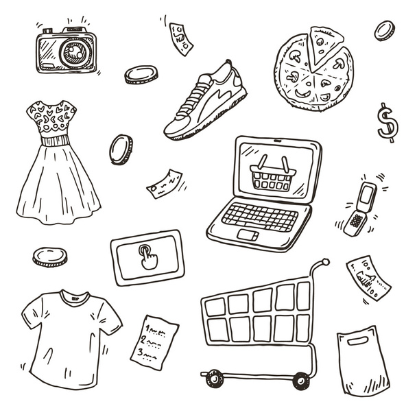 ícones doodle compras on-line
 - Vetor, Imagem