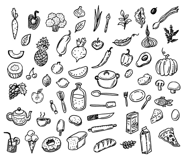 doodle healthy food icons set - Vector, Image
