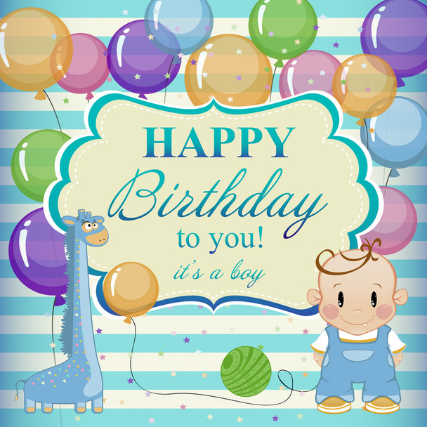 Little funny boy with toys and balloons.  - Vector, Image