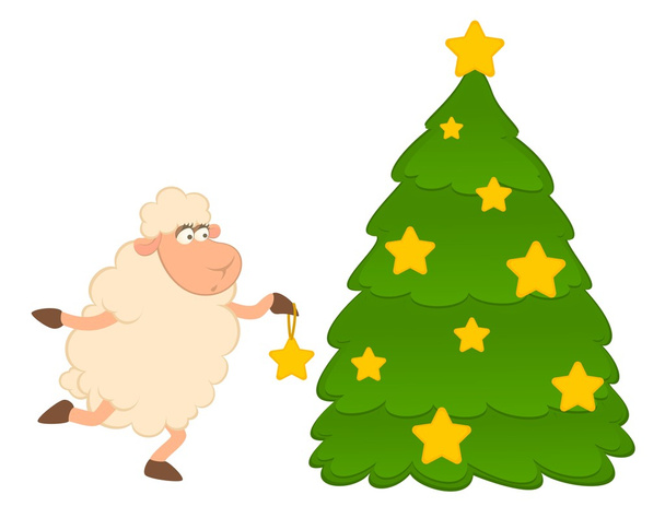 Cartoon lustige Schafe verkleidet einen Tannenbaum - Vektor, Bild