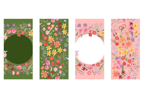 Vertical floral templates. Dark green and pink color - ベクター画像