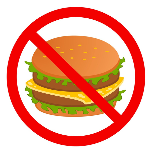 Cheeseburger in the sign of prohibition of on white background - Vektor, obrázek