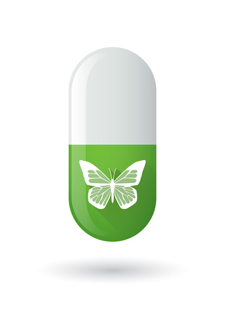Green pill icon with a butterfly - Vector, Image