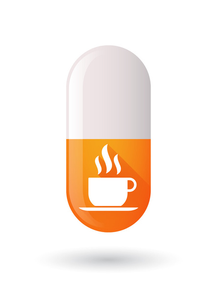 Symbol für orangefarbene Pille mit Kaffeebecher - Vektor, Bild