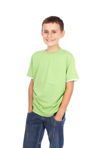Boy in green t-shirt - 写真・画像